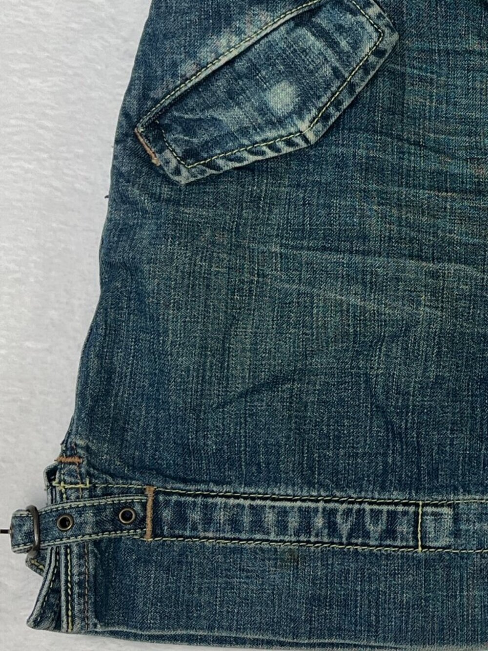 VTG Express y2k Denim Mini Skirt Buckle Utility sz 6 Sexy Going Out Dark Wash - Picture 2 of 8